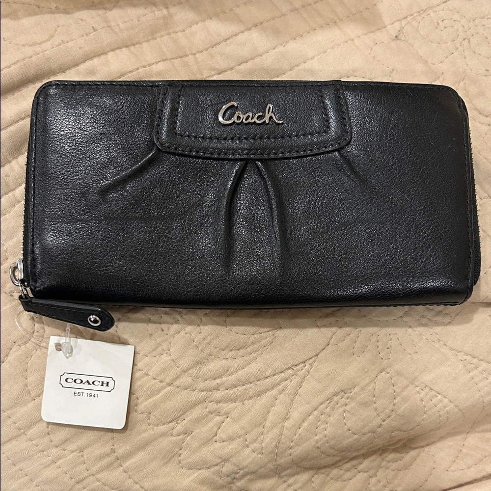 Coach Black Leather Zip-Around Wallet